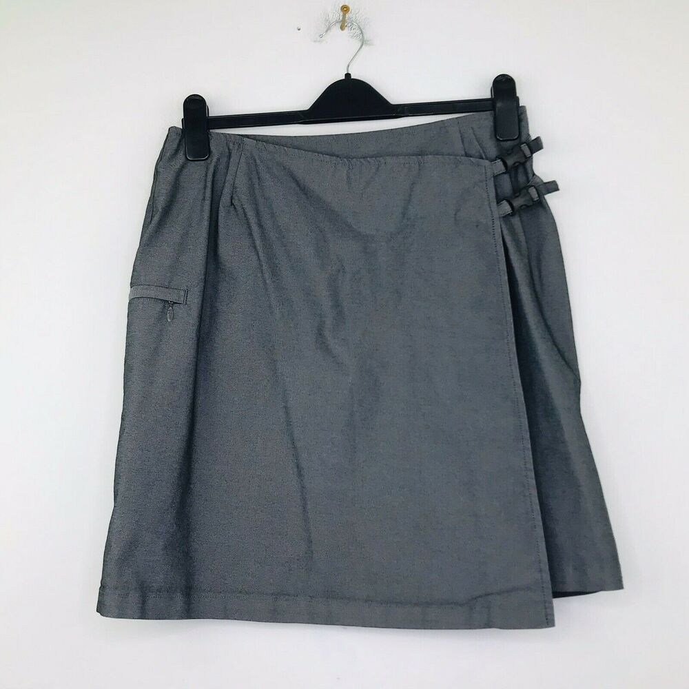 Adidas 8 Wrap Skirt Double Buckle Zip Pocket Tennis Golf Gray Cotton Blend C3